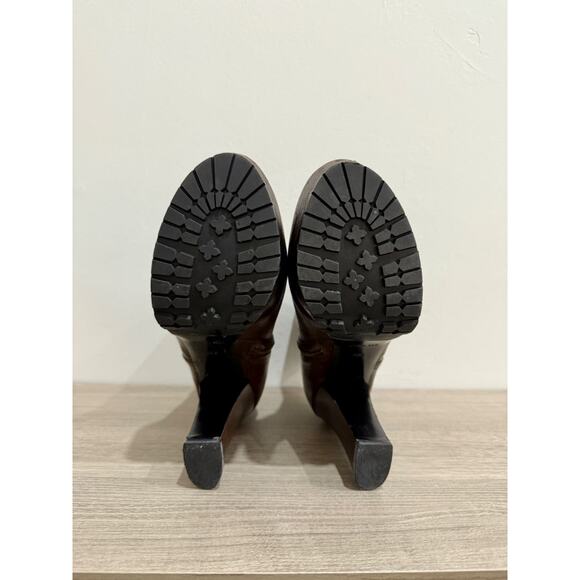Prada Leather Block Heel Pull On Platform Ankle Booties Brown Women Size EU 38.5 - Picture 7 of 7